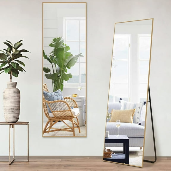 59"x16" Arched Full Length Mirror Full Body Floor Mirror with Stand for Bedroom Cloakroom, Gold