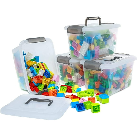 Citylife Small Storage Bins with Lids & Handle Latches 5.3 Qt. 4 Packs Clear Stackable Craft Toy Organizer for Kids