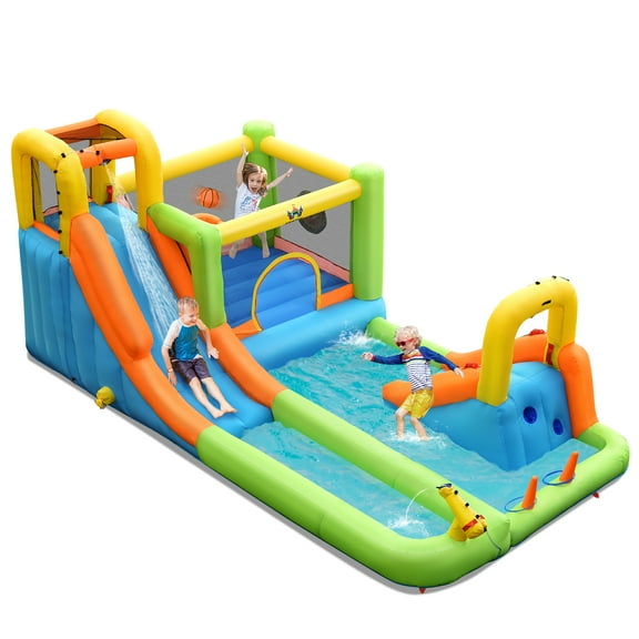 Costway Inflatable Water Slide Park Bounce House Splash Pool Without Blower
