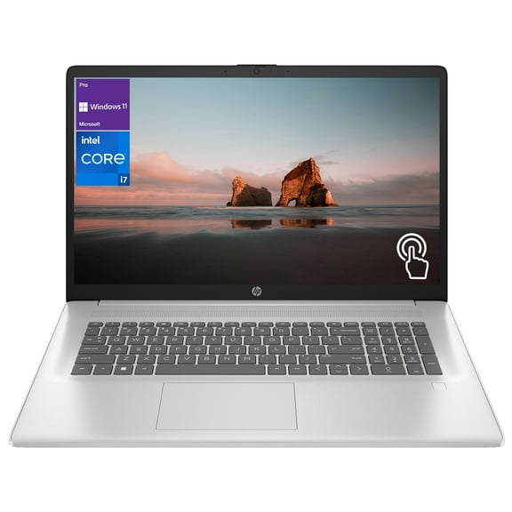 HP 17t Laptop, 17.3" HD + Touchscreen 60Hz, Intel Core i7-1355U, Intel Iris Xe Graphics, 16GB RAM, 1TB SSD, Webcam, Fingerprint Reader, Wi-Fi 6, Backlit KB, Windows 11 Pro, Silver