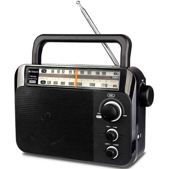 Retekess TR604 AM FM Radio,Portable Radio Plug in Wall,D Battery Operated,Large Dial,High/Low Tone Mode,Big Speaker,Earphone Jack,for Home,Picnic,Senior