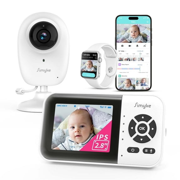 Smart Video Baby Monitor,2.8inch Display,1080p Camera,1500ft Long Range,WiFi On/Off Switch,Night Vision,Feeding Clock,Temperature Detection,2-Way Talk,Free Smart Phone App